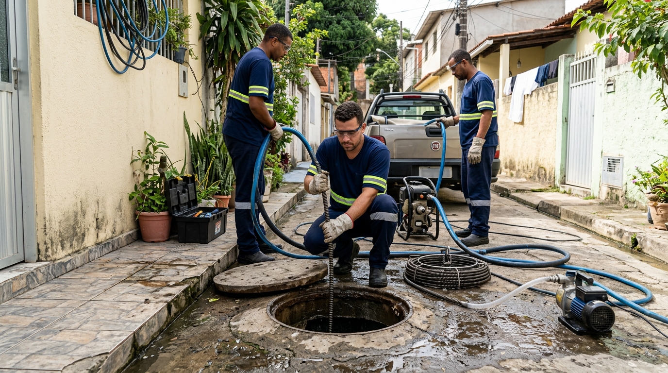 Desentupimento de esgoto com hidrojateamento em Salvador-BA